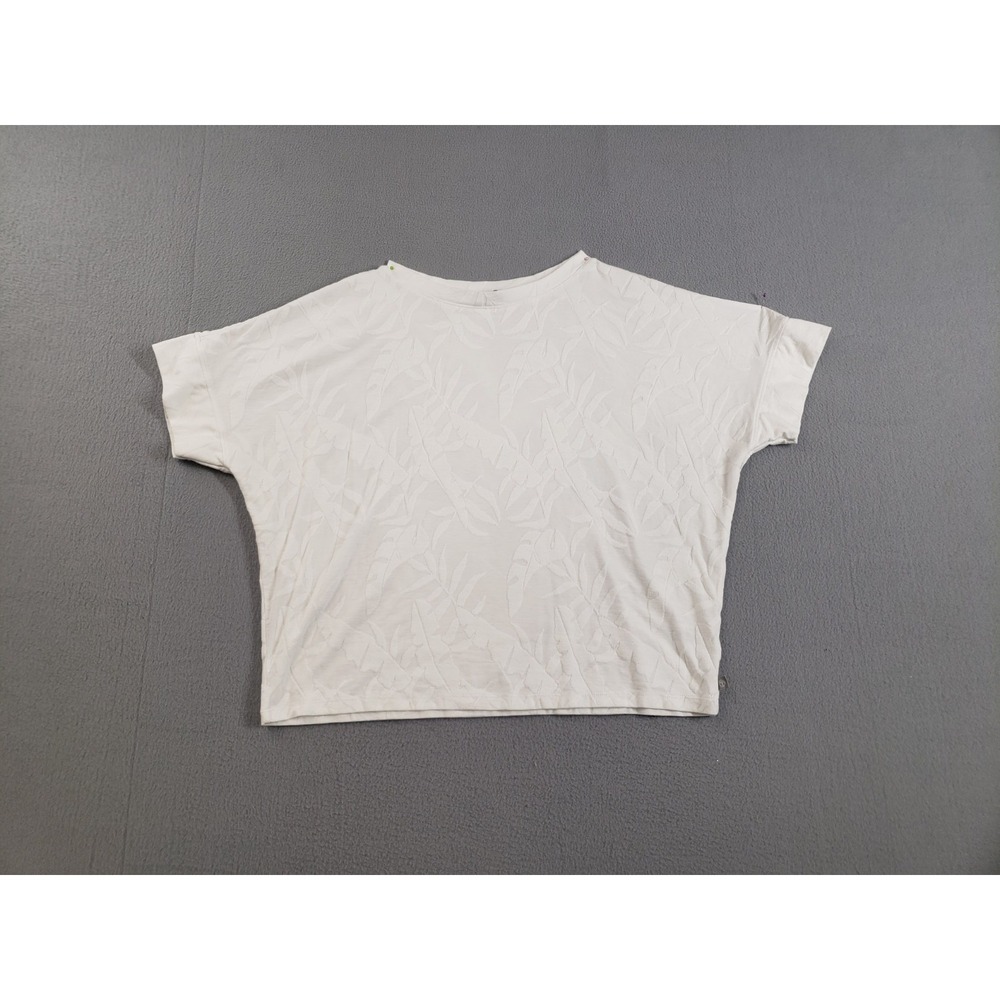 T By Talbots Women Top S‎ White Short Sleeve Boat Neck Tee Cropped Cozy Relaxed